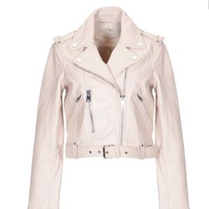 Maje - Soft Pink Lambskin Biker Jacket